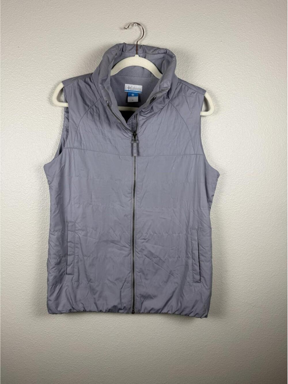 Columbia Womens Vest Gray Full Zip Fleece Lined Quilted Puffer Sleeveless Jacket